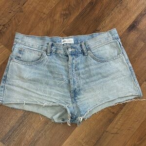 Zara Embellished Light Blue Jean Shorts